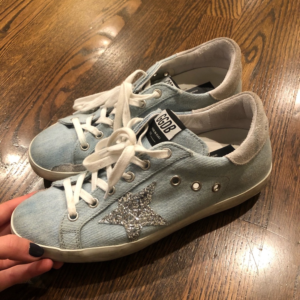 GOLDEN GOOSE SUPERSTAR DENIM LOW-TOP SNEAKERS